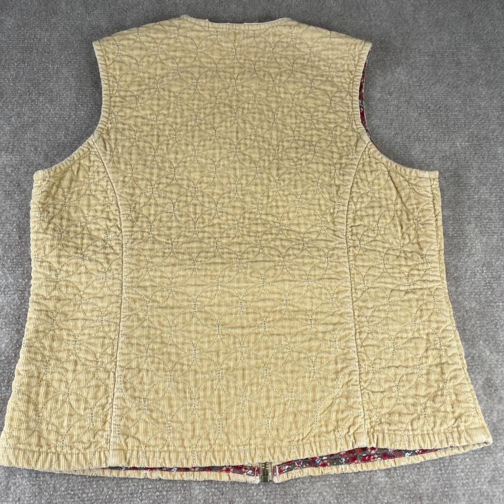 Eddie Bauer VTG Quilted Corduroy Vest Women S Beige Floral Lining Zip Pockets - Picture 11 of 14